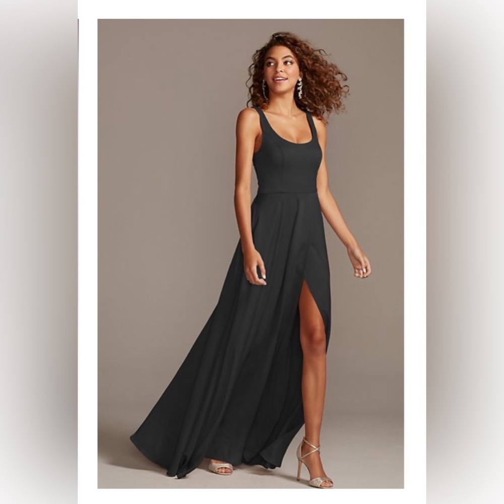 Black Floor Length Satin Crepe Dress